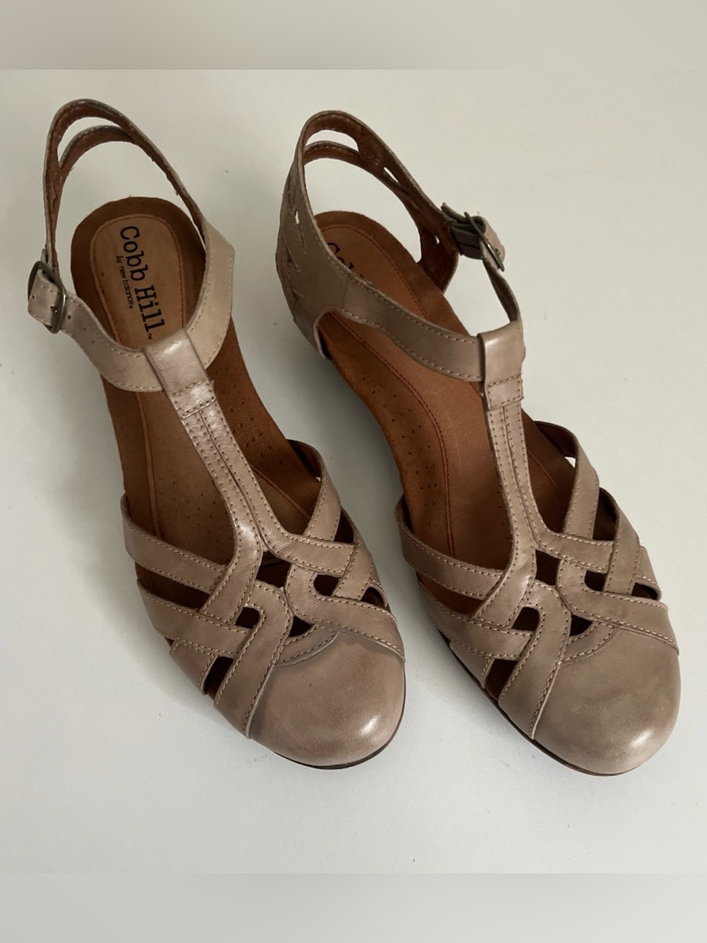 Cobb Hill by New Balance Taupe Leather T-Strap Slingback Sandals